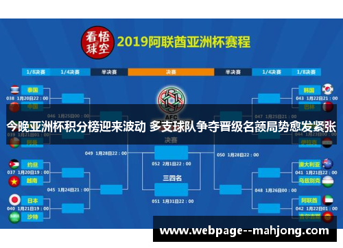 今晚亚洲杯积分榜迎来波动 多支球队争夺晋级名额局势愈发紧张